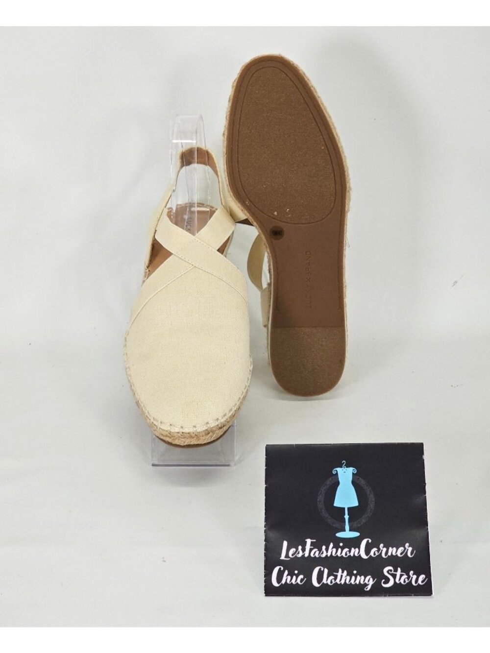 NWOB Lucky Brand Rifka Women's Espadrille Flats Beige Canvas Slip-On Sz 10 058 - Picture 3 of 14